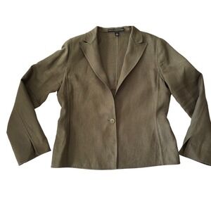 Trending Olive Green Color Linen‎ Career Tailored Blazer Size 12